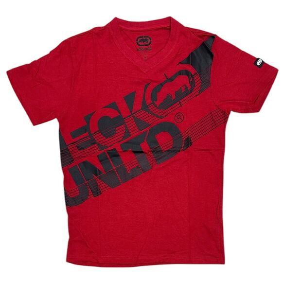 Ecko Unltd Men's V-Neck T-Shirt Puff Print True Red Short Sleeve Tee - Picture 1 of 3